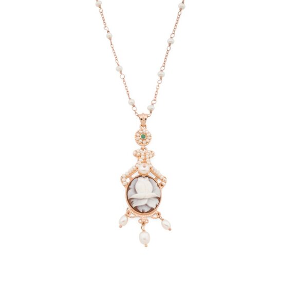 CAMEO ITALIANO  Italy 18kt Rose Gold Plated Cameo Antique Necklace - Picture 1 of 2